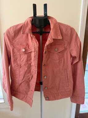Market & Spruce Coral Pink Polka Dot Lined Denim Jacket